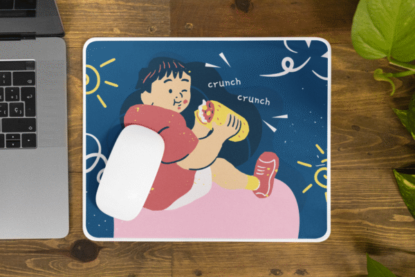 Crunch Crunch Foodie Cartoon Mouse Pad – Fun Design, Smooth Surface, Non-Slip Base, 9"x7" - Image 4