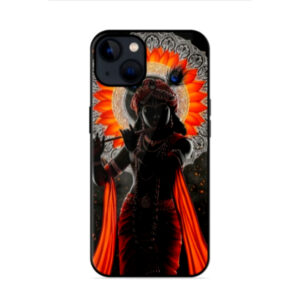 Indian classical dancer phone case with ornate jewelry and radiant mandala background in red and orange tones