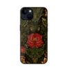 Vintage botanical floral designer mobile back cover with red flower artwork and dark aesthetic background glossy phone case