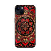 Red mandala ornamental pattern phone case with intricate ethnic floral design in black, red, and beige