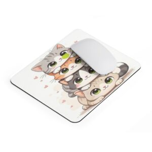 cute kawaii cat mouse pad with cartoon kittens and anti slip rubber base