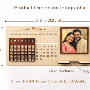 Alternative view of Personalized Wooden Perpetual Desk Calendar with Photo Frame – Custom MDF Calendar Stand for Home & Office Decor