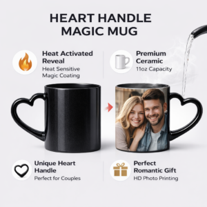 Alternative view of Personalized Heat Changing Magic Mug with Heart Handle – Photo Reveal Color Changing Coffee Mug – 11oz Romantic Gift for Couples