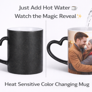 Alternative view of Personalized Heat Changing Magic Mug with Heart Handle – Photo Reveal Color Changing Coffee Mug – 11oz Sparkle Ceramic Gift for Couples